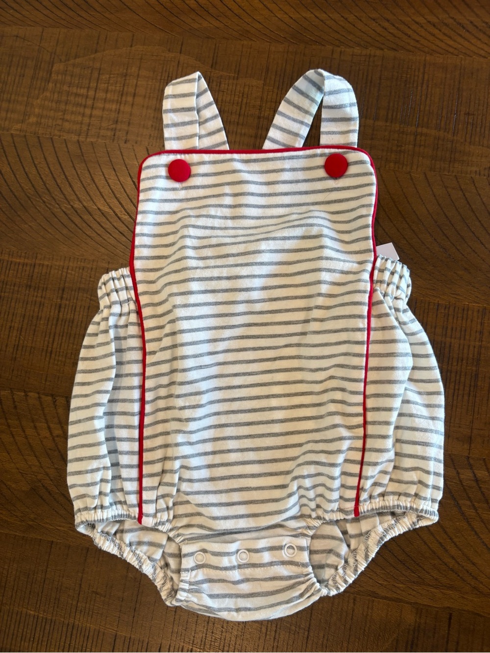 Red & Gray University of Alabama Bubble Romper with Red Piping and Buttons